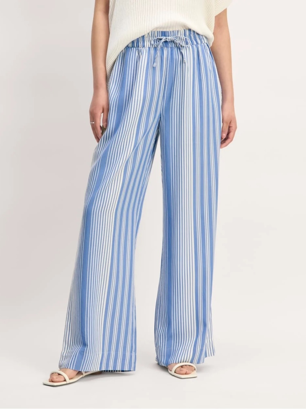 Everlane Wide Leg Lounge Pant M Blue White Stripe Coastal Cottage Loungewear